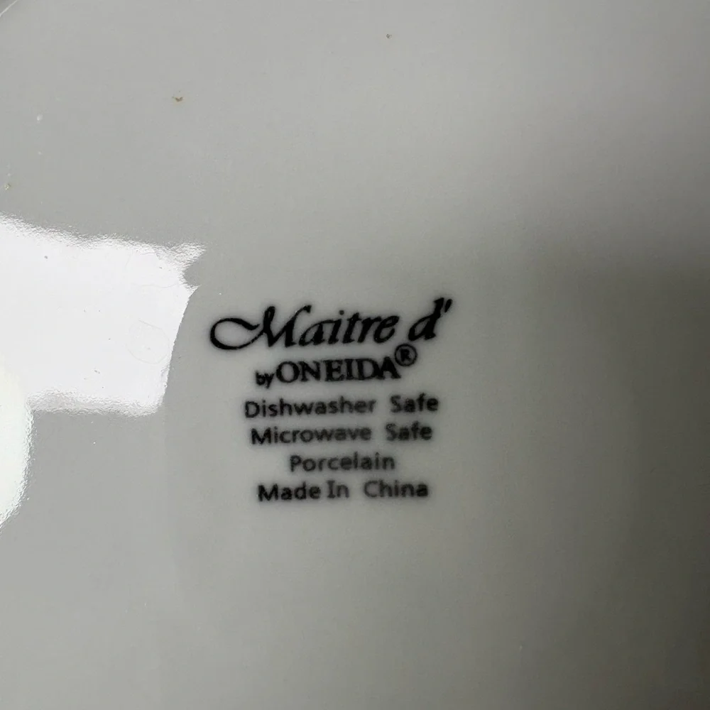 Oneida Maître d dinner plates. 2 plates white with blue circle trim